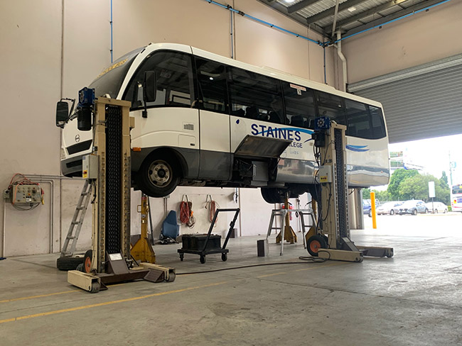 Brisbane global fleet maintenance bus and truck engineering servicing 1-bus yutong repairs mechanical workshop hoist